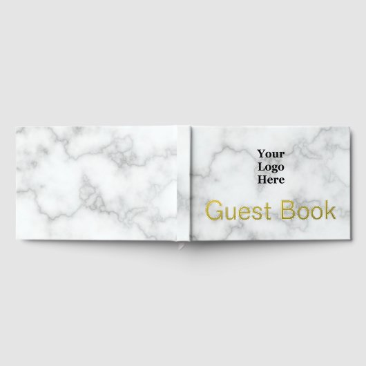Business Logo Faux Wit Marmer en Goud Tekst Gastenboek (Volledig)
