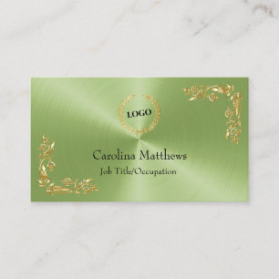 Business Logo Gold Foil Floral Corner Green Visitekaartje