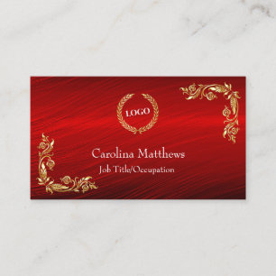 Business Logo Gold Foil Floral Corner Red Visitekaartje