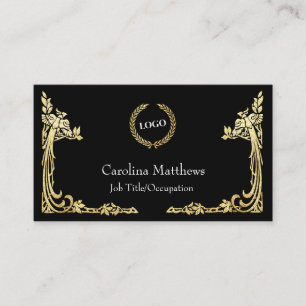 Business Logo Gold Foil Peacococock Corner Black Visitekaartje