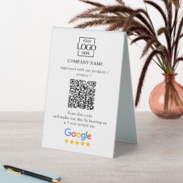 Business Logo Google Reviews QR Code Tabletop Sign
