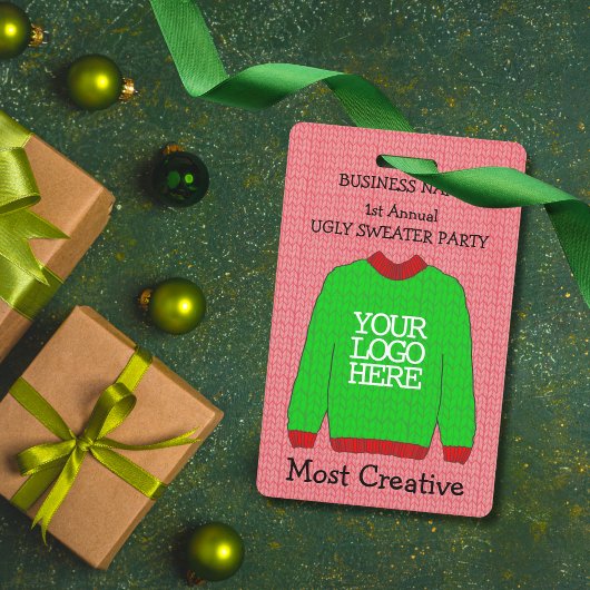 Business Logo Green Ugly Sweater Winner Badge