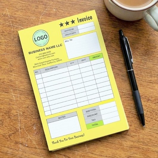 Business Logo Invoice Receipts | Custom Yellow Pad Post-it® Notes