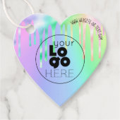 Business Logo Iridescent Drip Heart Shape Hang Lab Bedankjes Labels (Voorkant)