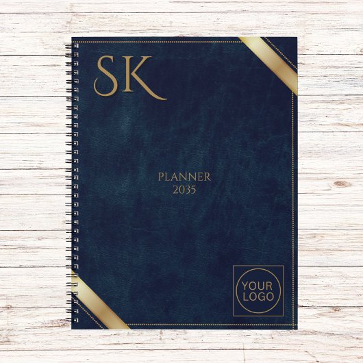 Business Logo Luxury Navy Leather 2025 Custom Planner
