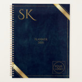 Business Logo Luxury Navy Leather 2025 Custom Planner (Voorkant)