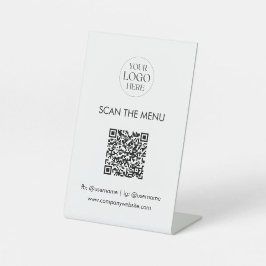 Business Logo Menu QR Code Modern Minimalist Reclamebord Met Voetstuk (Voorkant)