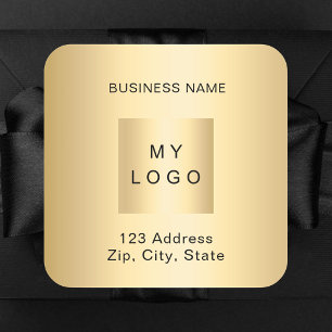 Business logo naam adres goud vierkante sticker