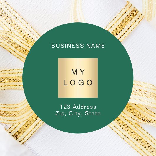 Business logo naam groen wit adres ronde sticker