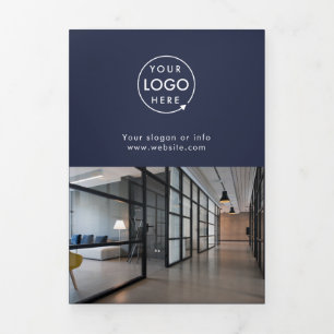 Business Logo Navy Blauw Gevouwen Brochure Drieluik Kaart