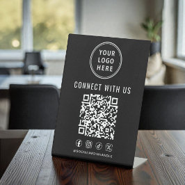 Business Logo QR Code Black Tabletop Reclamebord Met Voetstuk