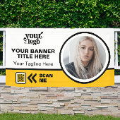 Business Logo QR Code Foto Binnen Outdoor Geel Spandoek
