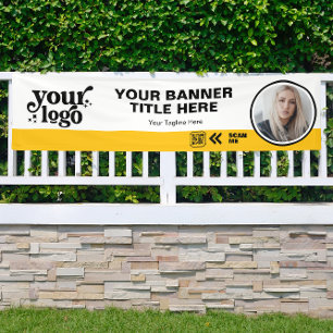 Business Logo QR Code Foto Binnen Outdoor Geel Spandoek