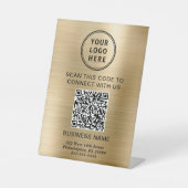 Business Logo QR Code Gold Reclamebord Met Voetstuk (Voorkant)