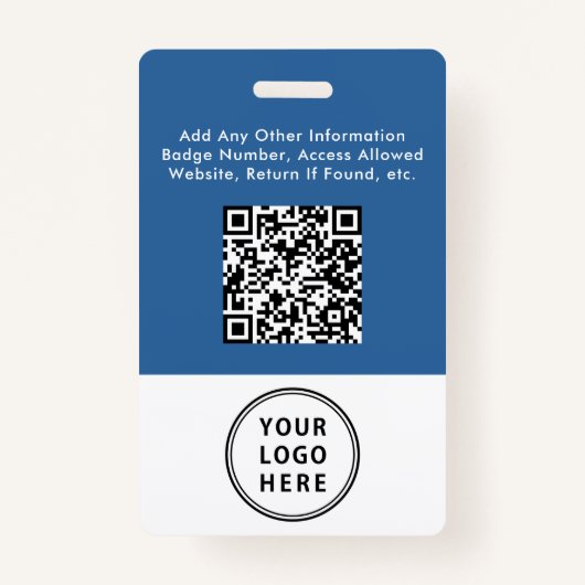 Business Logo QR Code Medewerker Foto-ID Blauw Badge (Achterkant)