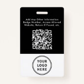 Business Logo QR Code Medewerker Foto-ID Zwart Badge (Achterkant)