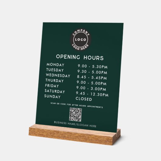 Business Logo QR Code Opening Hours Green (Angle)