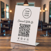Business Logo QR Code Pink Tabletop Reclamebord Met Voetstuk