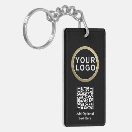 Business Logo QR Code Sleutelhanger | Zwart wit (Voorkant Links)