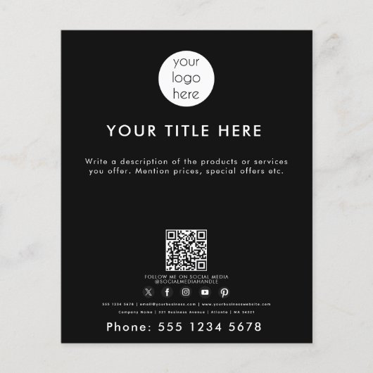 Business Logo QR Code Social Media Black Flyer (Voorkant)