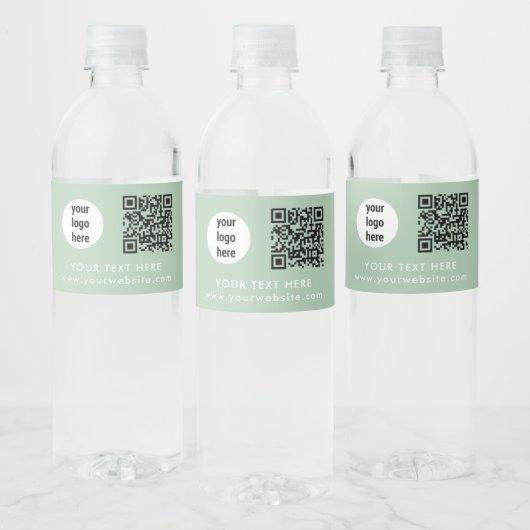 Business Logo QR Code Text Website Green Customer Waterfles Etiket (Flessen)