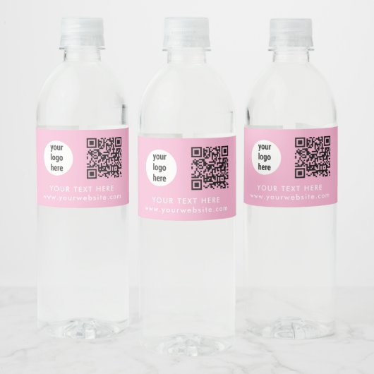 Business Logo QR Code Text Website Pink Customer Waterfles Etiket (Flessen)