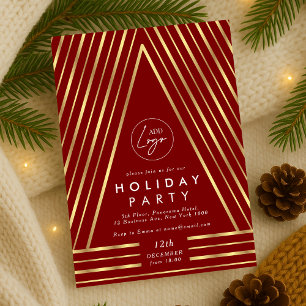 Business Logo Red & Gold Christmas personeelsfeest Kaart