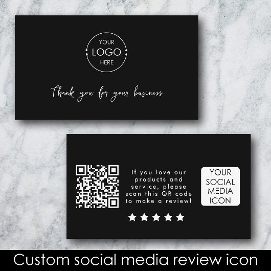 Business Logo Review Link QR Code Bedankt Zwart Visitekaartje