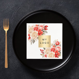 Business logo rode ivoren bloemen merk kleur servet