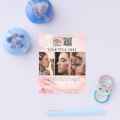 Business Logo Roze Marmer 3 Foto's QR Code Flyer (Enkel)