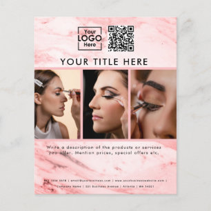 Business Logo Roze Marmer 3 Foto's QR Code Flyer