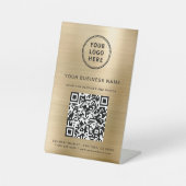 Business Logo Scan me QR Code Gold Reclamebord Met Voetstuk (Voorkant)