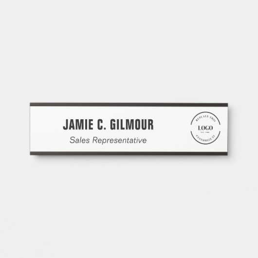 Business logo Simple Black White Custom Employee Deurbordje (Voorkant)