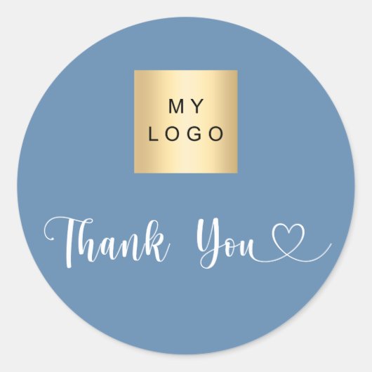 Business logo stoffig blauw bedankt ronde sticker (Voorkant)