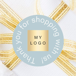 Business logo stoffig blauw bedankt ronde sticker
