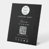 Business Logo Uitzicht Menu QR Code Social Media Reclamebord Met Voetstuk (Voorkant)