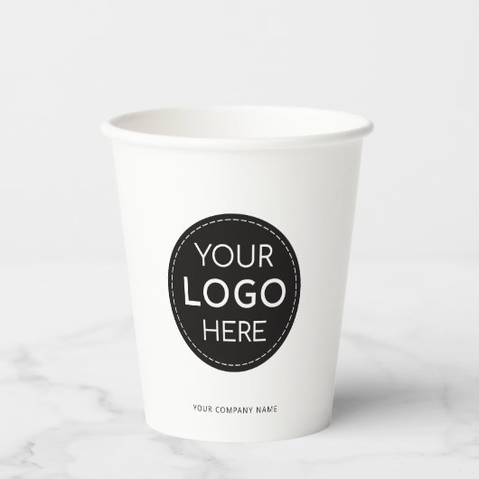Business Logo wit modern professioneel 8oz Papieren Bekers (Voorkant)