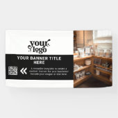 Business Logo Zwart-wit Moderne QR Code Foto Spandoek (Horizontaal)