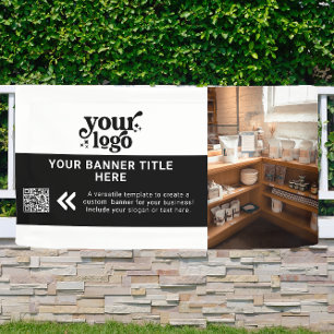 Business Logo Zwart-wit Moderne QR Code Foto Spandoek