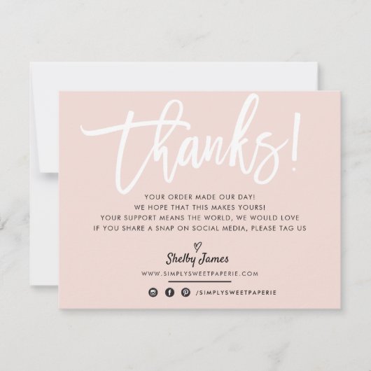 BUSINESS MERCI chic blanc script rose pâle (Devant)