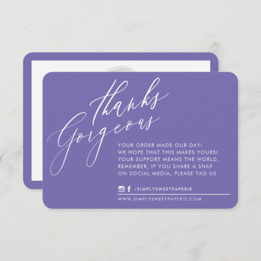 BUSINESS MERCI chic calligraphie violet (Devant / Derrière)