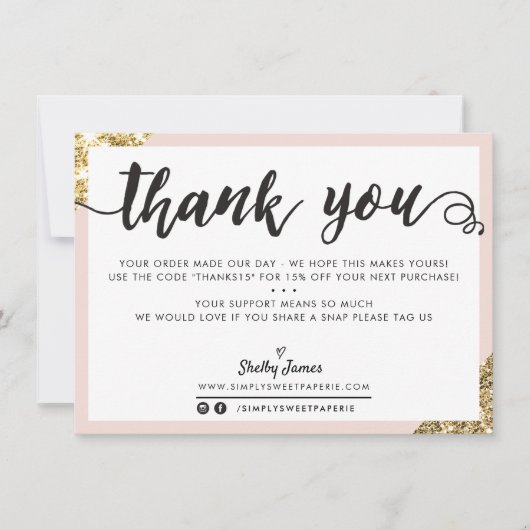 BUSINESS MERCI d'angle moderne script d'or blush (Devant)