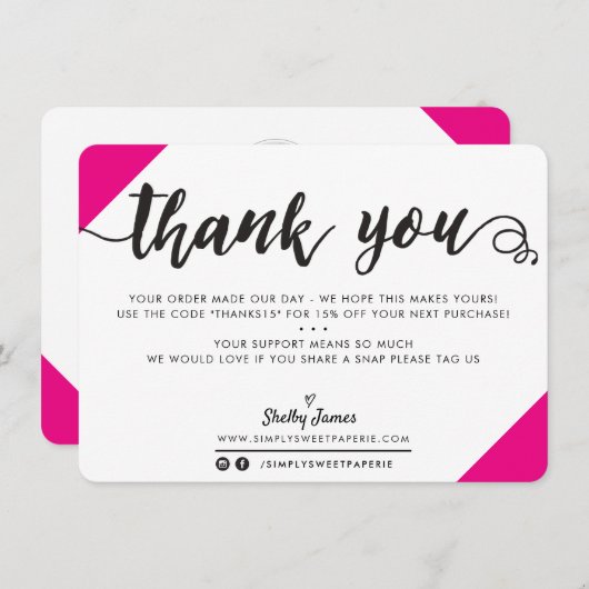 BUSINESS MERCI moderne chic corners script rose (Devant / Derrière)