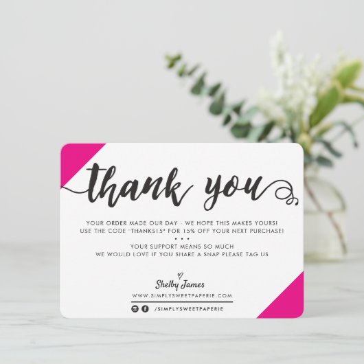 BUSINESS MERCI moderne chic corners script rose (Debout devant)