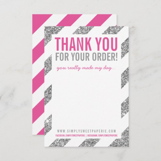 BUSINESS MERCI NOTE argent rayé parties scintillan (Devant / Derrière)