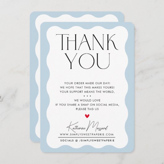 BUSINESS MERCI tendance serif élégant bleu pâle (Devant / Derrière)