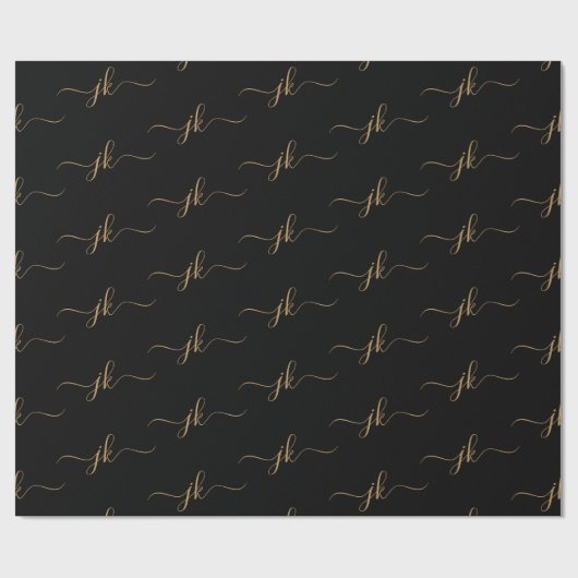 Business Monogram Script Logo Black Gold Cadeaupapier (Vlak)