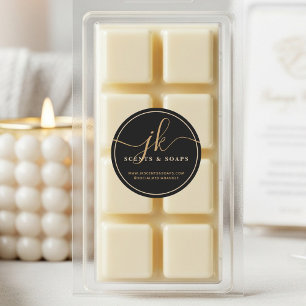 Business Monogram Script Logo Contact Zwart Goud Ronde Sticker