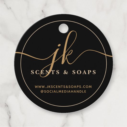 Business Monogram Script Logo Zwart Goud Prijs Lab Bedankjes Labels (Voorkant)
