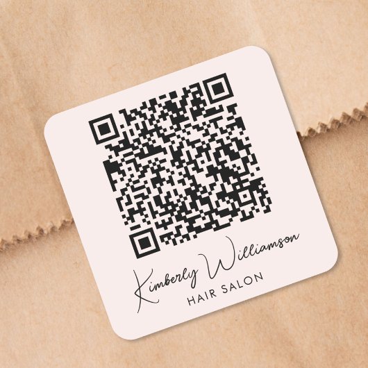 Business Name Signature Script QR Code Pink Vierkante Sticker
